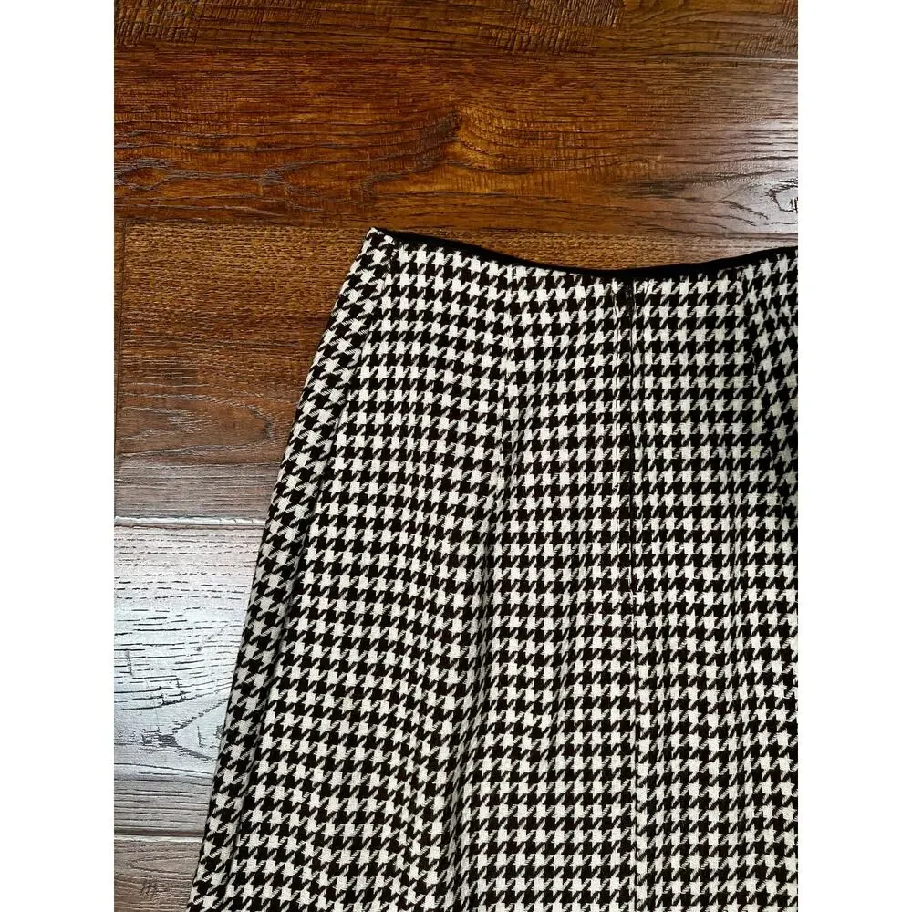 Vintage Short Pencil Style Skirt - Brown Cream Houndstooth Tailored - Small